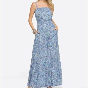 Jessica Simpson Blue Blossoms Wide-Leg Jumpsuit with Spaghetti Straps